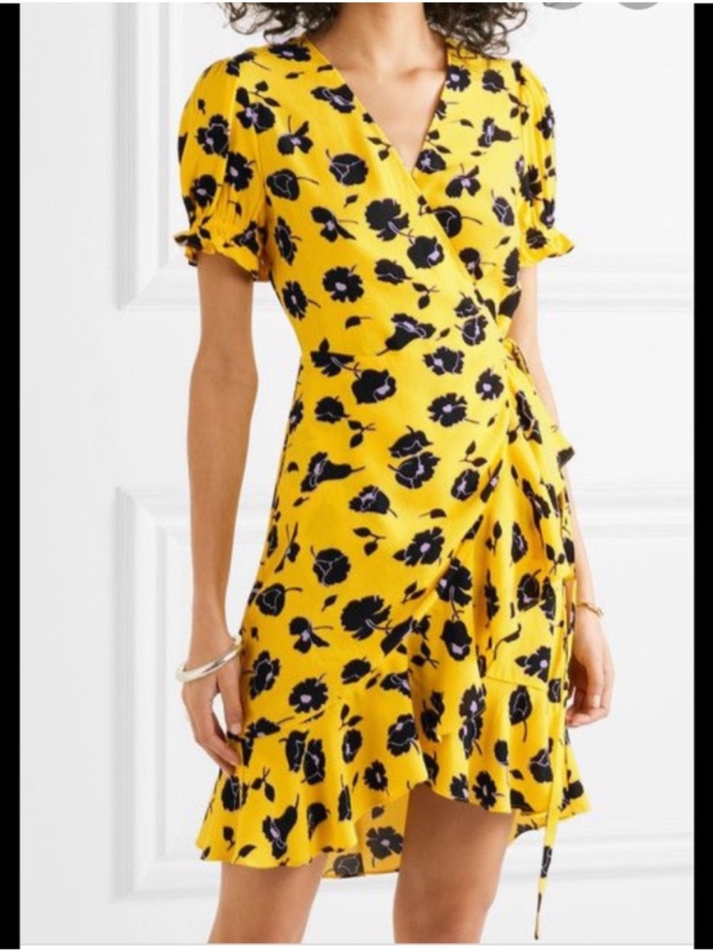 DVF DIANE VON FURSTENBERG Emilia Floral Tellow Wrap Dress Ruffle Classic 6